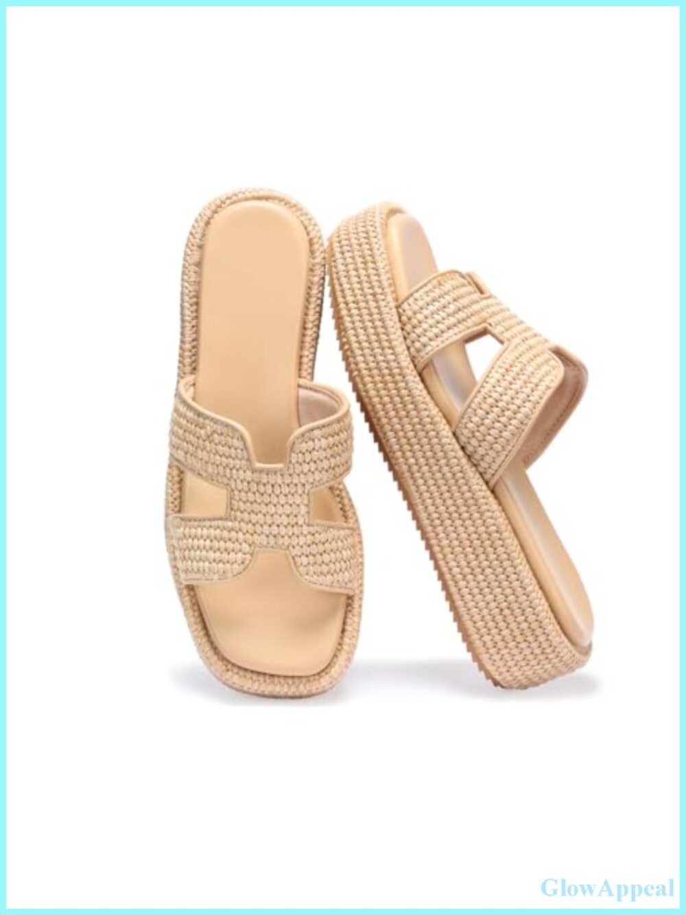 Raffia Platform Sandals Woven Straw Espadrille Slip-On Summer Beach Shoes